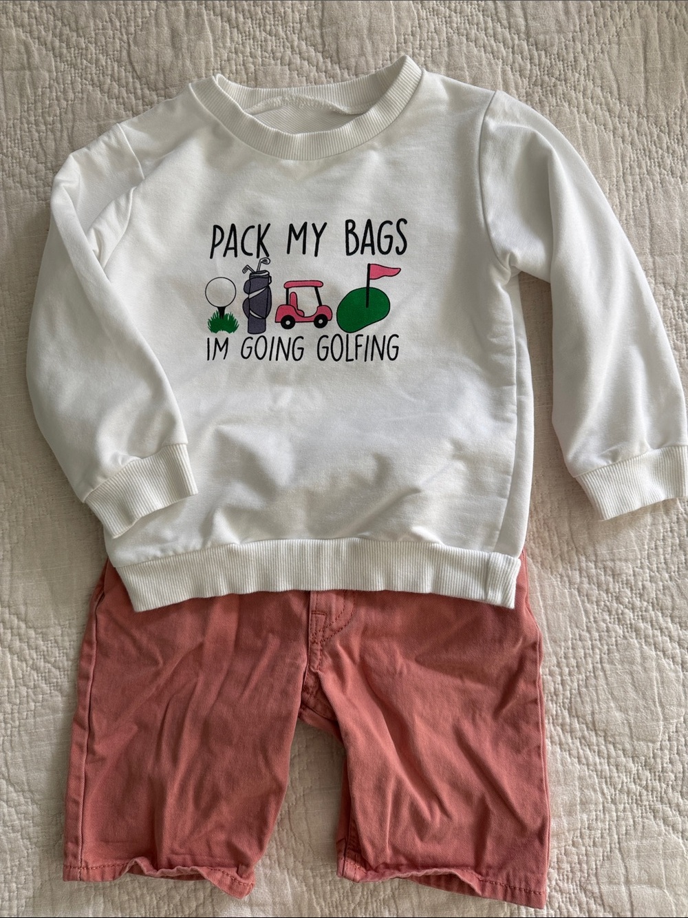 H&M Toddler Boy Golf Outfit Pullover and Shorts 3T I’m going golfing UNISEX
